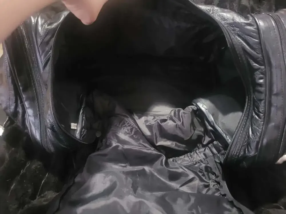 Unbranded Black Leather Patchwork Weekender Duffel Travel Bag